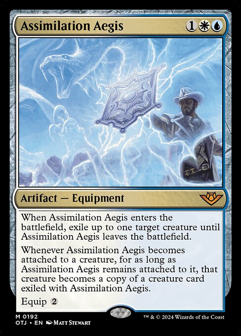 Assimilation Aegis, Outlaws of Thunder Junction, Multicolor, Mythic, Azorius, Artifact, Equipment, Non-Foil, NM