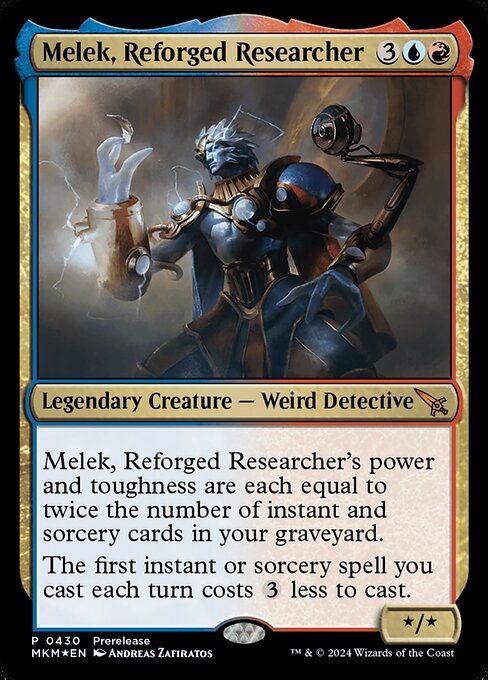 Melek, Reforged Researcher, Murders at Karlov Manor Promos, Multicolor, Mythic, Izzet, Legendary Creature, Weird Detective, Foil, NM
