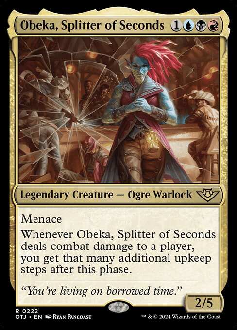 Obeka, Splitter of Seconds, Outlaws of Thunder Junction, Multicolor, Rare, Grixis, Legendary Creature, Ogre Warlock, Foil, NM