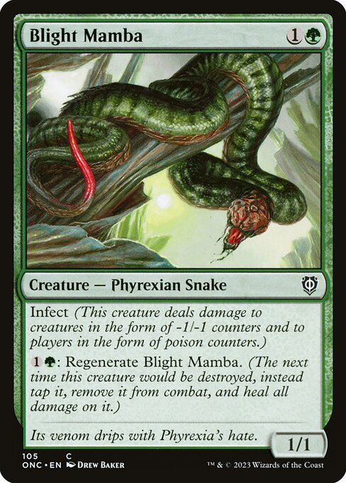 Blight Mamba, Phyrexia: All Will Be One Commander, Green, Common, , Creature, Phyrexian Snake, Non-Foil, NM