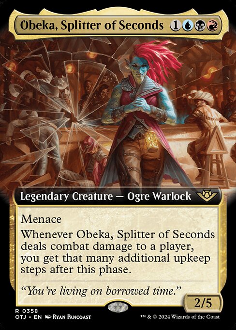 Obeka, Splitter of Seconds, Outlaws of Thunder Junction Extended Art, Multicolor, Rare, Grixis, Legendary Creature, Ogre Warlock, Non-Foil, NM