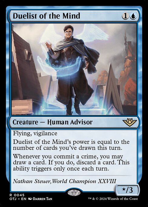 Duelist of the Mind, Outlaws of Thunder Junction, Blue, Rare, , Creature, Human Advisor, Foil, NM