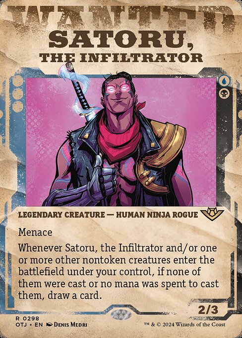 Satoru, the Infiltrator, Outlaws of Thunder Junction Wanted Poster, Multicolor, Rare, Dimir, Legendary Creature, Human Ninja Rogue, Non-Foil, NM
