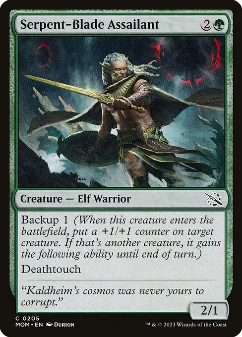Serpent-Blade Assailant, March of the Machine, Green, Common, , Creature, Elf Warrior, Foil, NM