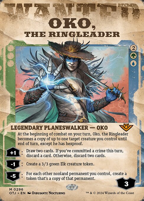 Oko, the Ringleader, Outlaws of Thunder Junction Wanted Poster, Multicolor, Mythic, Simic, Legendary Planeswalker, Oko, Non-Foil, NM