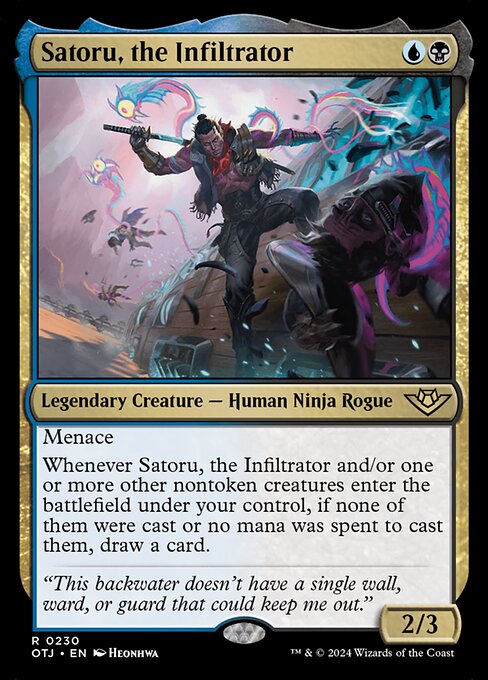 Satoru, the Infiltrator, Outlaws of Thunder Junction, Multicolor, Rare, Dimir, Legendary Creature, Human Ninja Rogue, Foil, NM