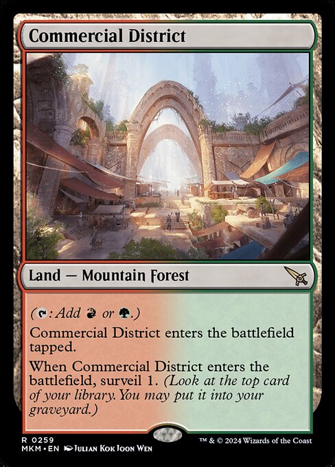 Commercial District, Murders at Karlov Manor, Colorless, Rare, Gruul, Land, Mountain Forest, Foil, NM
