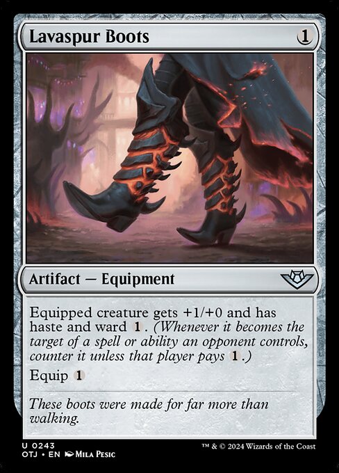 Lavaspur Boots, Outlaws of Thunder Junction, Colorless, Uncommon, , Artifact, Equipment, Foil, NM