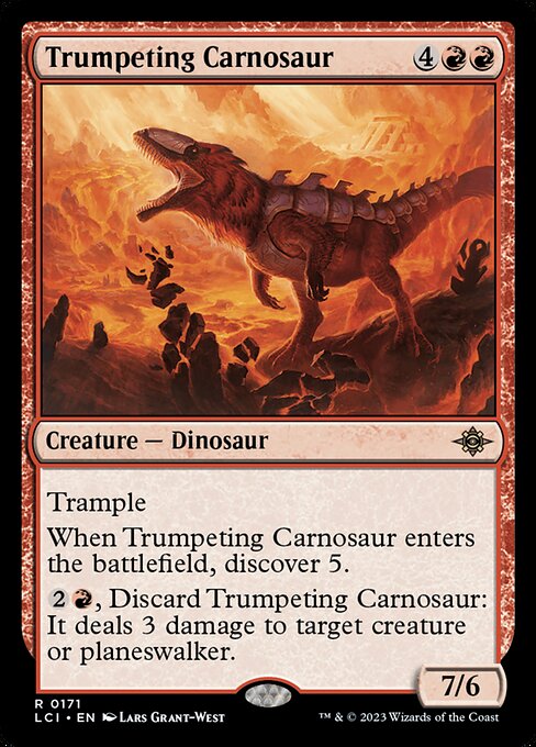 Trumpeting Carnosaur, The Lost Caverns of Ixalan, Red, Rare, , Creature, Dinosaur, Non-Foil, NM