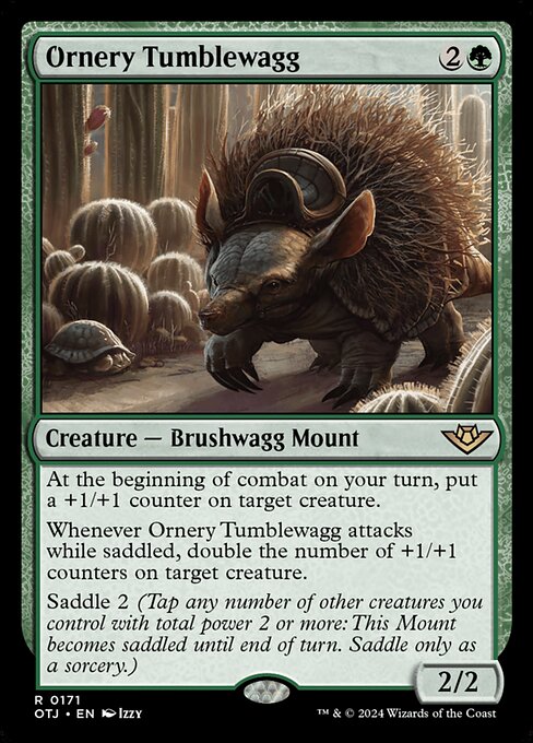 Ornery Tumblewagg, Outlaws of Thunder Junction, Green, Rare, , Creature, Brushwagg Mount, Foil, NM