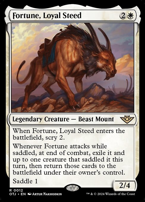 Fortune, Loyal Steed, Outlaws of Thunder Junction, White, Rare, , Legendary Creature, Beast Mount, Foil, NM