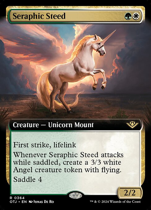 Seraphic Steed, Outlaws of Thunder Junction Extended Art, Multicolor, Rare, Selesnya, Creature, Unicorn Mount, Non-Foil, NM