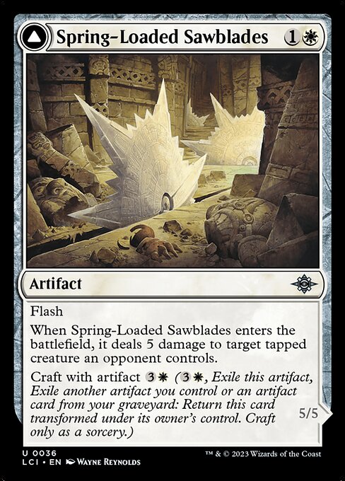 Spring-Loaded Sawblades // Bladewheel Chariot, The Lost Caverns of Ixalan, White, Uncommon, , Artifact // Artifact, Vehicle, Non-Foil, NM