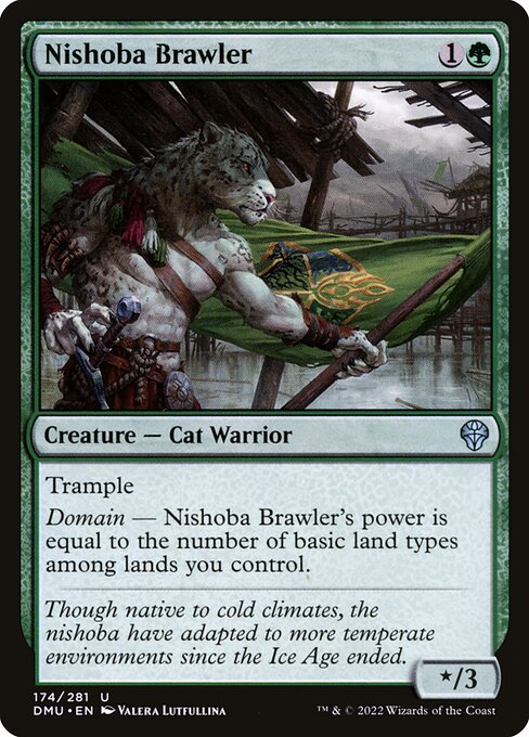 Nishoba Brawler, Dominaria United, Green, Uncommon, , Creature, Cat Warrior, Non-Foil, NM