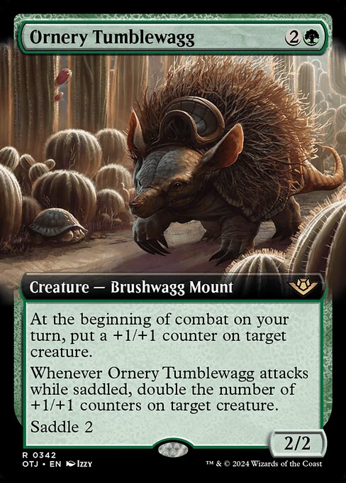 Ornery Tumblewagg, Outlaws of Thunder Junction Extended Art, Green, Rare, , Creature, Brushwagg Mount, Non-Foil, NM