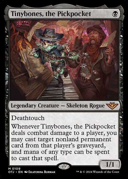 Tinybones, the Pickpocket, Outlaws of Thunder Junction, Black, Mythic, , Legendary Creature, Skeleton Rogue, Non-Foil, NM