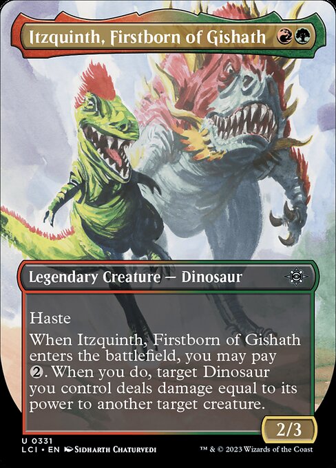 Itzquinth, Firstborn of Gishath, The Lost Caverns of Ixalan Borderless, Multicolor, Uncommon, Gruul, Legendary Creature, Dinosaur, Foil, NM