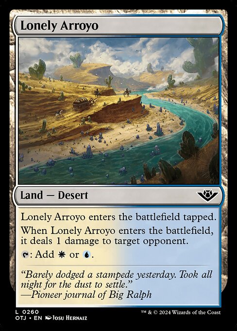 Lonely Arroyo, Outlaws of Thunder Junction, Colorless, Common, Azorius, Land, Desert, Non-Foil, NM