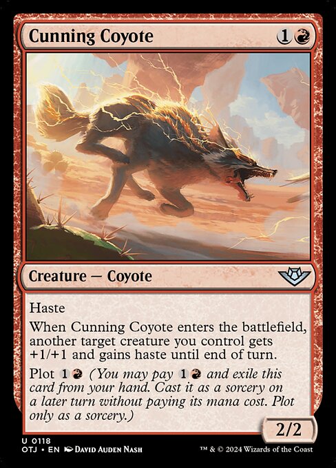 Cunning Coyote, Outlaws of Thunder Junction, Red, Uncommon, , Creature, Coyote, Non-Foil, NM