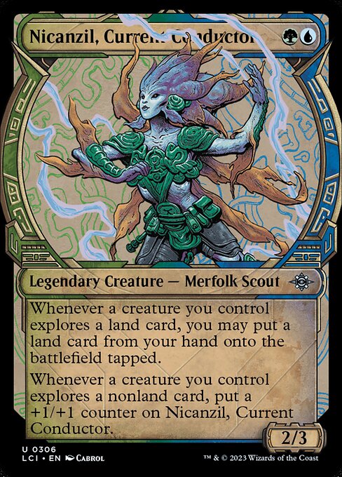 Nicanzil, Current Conductor, The Lost Caverns of Ixalan Showcase, Multicolor, Uncommon, Simic, Legendary Creature, Merfolk Scout, Non-Foil, NM