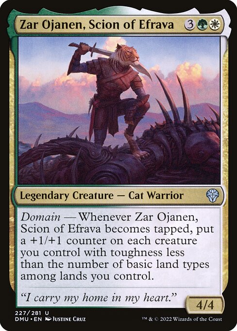 Zar Ojanen, Scion of Efrava, Dominaria United, Multicolor, Uncommon, Selesnya, Legendary Creature, Cat Warrior, Non-Foil, NM
