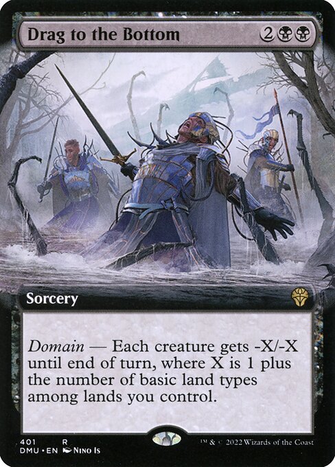 Drag to the Bottom, Dominaria United Extended Art, Black, Rare, , Sorcery, Foil, NM