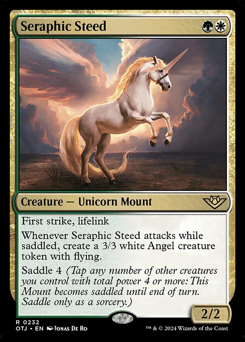 Seraphic Steed, Outlaws of Thunder Junction, Multicolor, Rare, Selesnya, Creature, Unicorn Mount, Non-Foil, NM