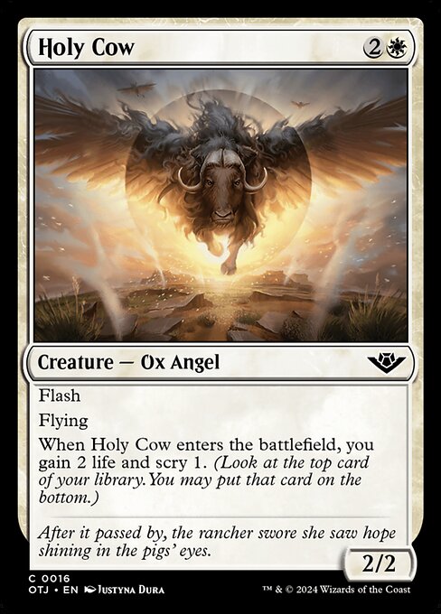 Holy Cow, Outlaws of Thunder Junction, White, Common, , Creature, Ox Angel, Foil, NM