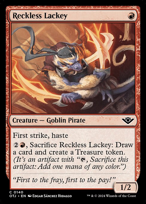 Reckless Lackey, Outlaws of Thunder Junction, Red, Common, , Creature, Goblin Pirate, Foil, NM