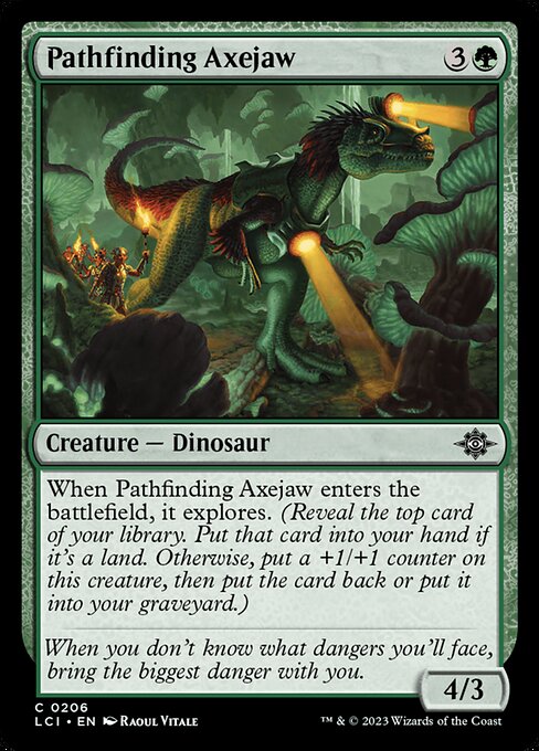 Pathfinding Axejaw, The Lost Caverns of Ixalan, Green, Common, , Creature, Dinosaur, Foil, NM