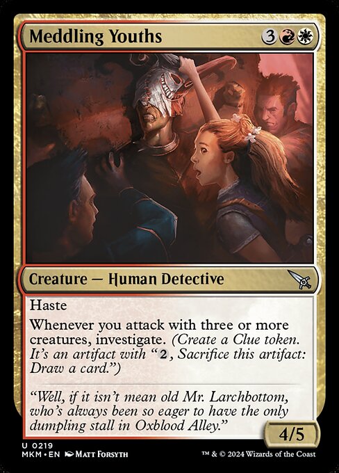 Meddling Youths, Murders at Karlov Manor, Multicolor, Uncommon, Boros, Creature, Human Detective, Non-Foil, NM