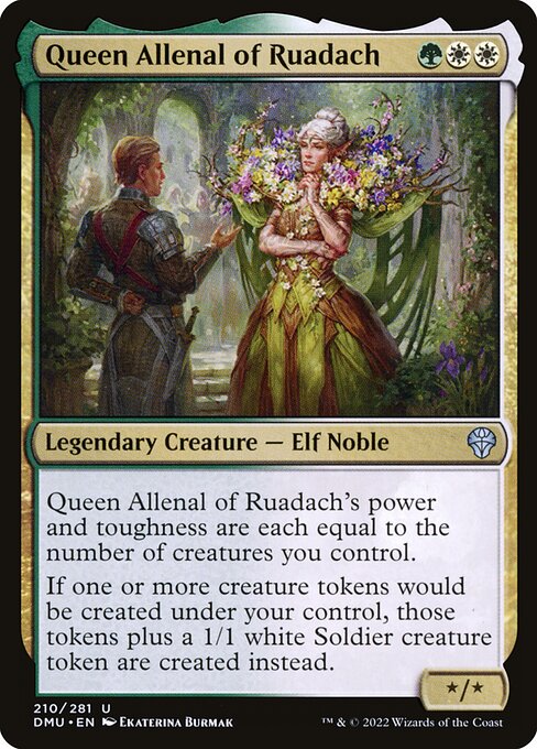 Queen Allenal of Ruadach, Dominaria United, Multicolor, Uncommon, Selesnya, Legendary Creature, Elf Noble, Non-Foil, NM