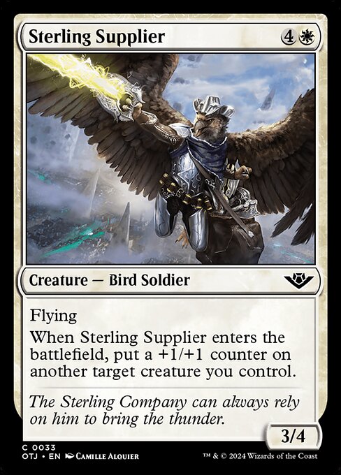 Sterling Supplier, Outlaws of Thunder Junction, White, Common, , Creature, Bird Soldier, Foil, NM
