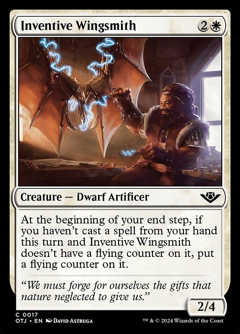 Inventive Wingsmith, Outlaws of Thunder Junction, White, Common, , Creature, Dwarf Artificer, Foil, NM
