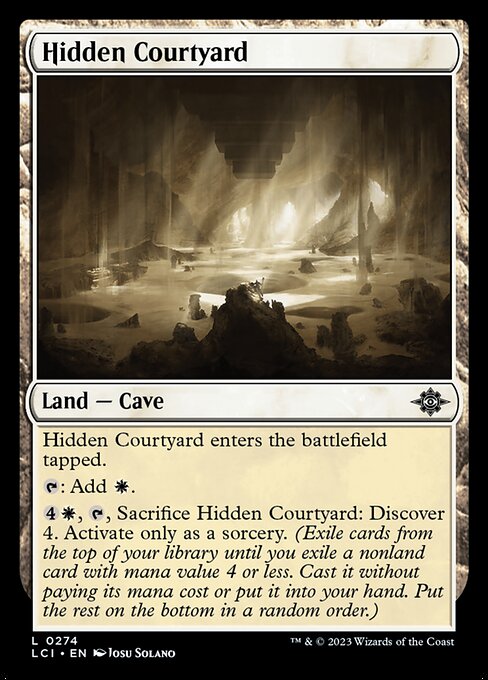 Hidden Courtyard, The Lost Caverns of Ixalan, Colorless, Common, , Land, Cave, Non-Foil, NM