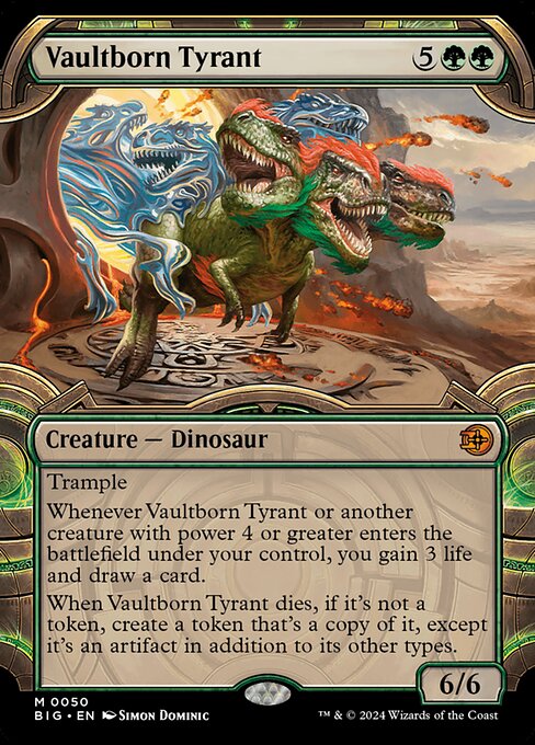 Vaultborn Tyrant, The Big Score Vault Frame, Green, Mythic, , Creature, Dinosaur, Non-Foil, NM