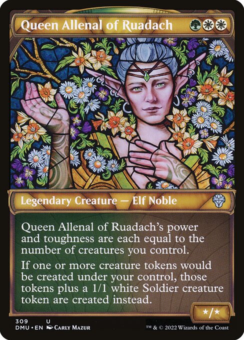 Queen Allenal of Ruadach, Dominaria United Showcase, Multicolor, Uncommon, Selesnya, Legendary Creature, Elf Noble, Foil, NM