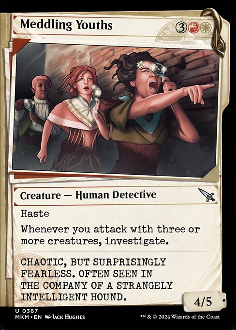 Meddling Youths, Murders at Karlov Manor Dossier Showcase, Multicolor, Uncommon, Boros, Creature, Human Detective, Foil, NM