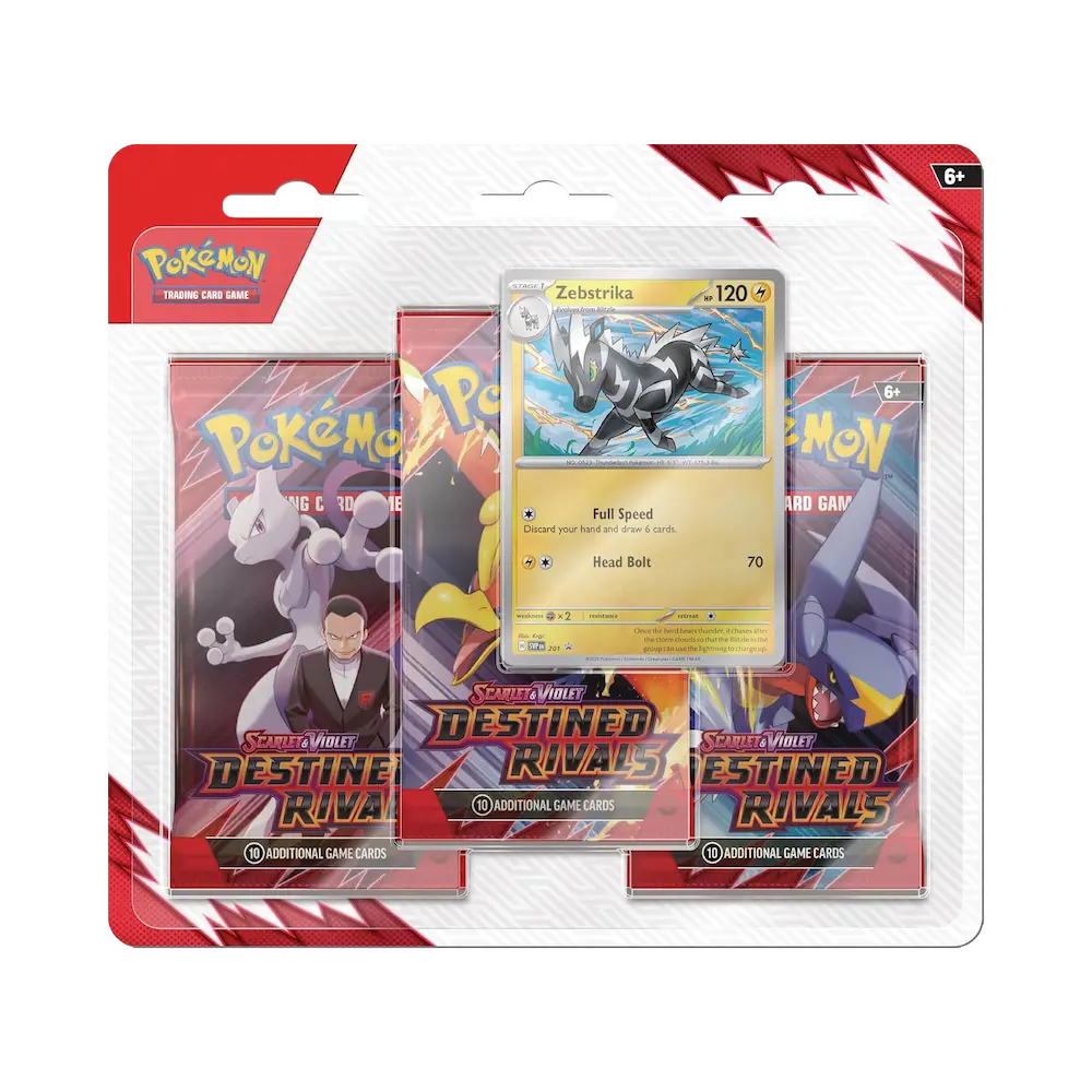 Pokèmon - Scarlet & Violet: Destined Rivals Blister Pack (3 Packs & Zebstrika Promo)