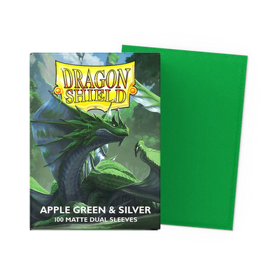 Dragon Shield - Apple Green & Silver: Standard Size 100 Matte Dual Sleeves (Magic, Pokémon, One Piece)