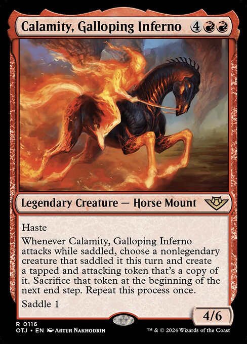 Calamity, Galloping Inferno, Outlaws of Thunder Junction, Red, Rare, , Legendary Creature, Horse Mount, Non-Foil, NM