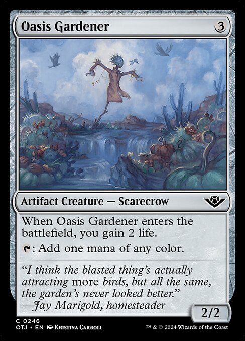 Oasis Gardener, Outlaws of Thunder Junction, Colorless, Common, , Artifact Creature, Scarecrow, Foil, NM