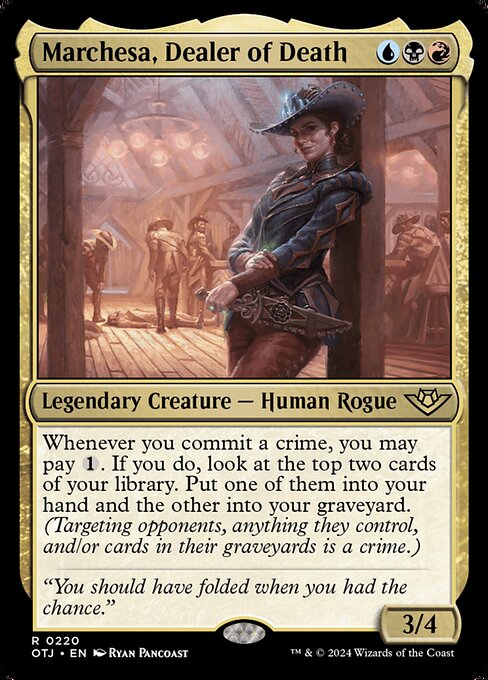 Marchesa, Dealer of Death, Outlaws of Thunder Junction, Multicolor, Rare, Grixis, Legendary Creature, Human Rogue, Non-Foil, NM