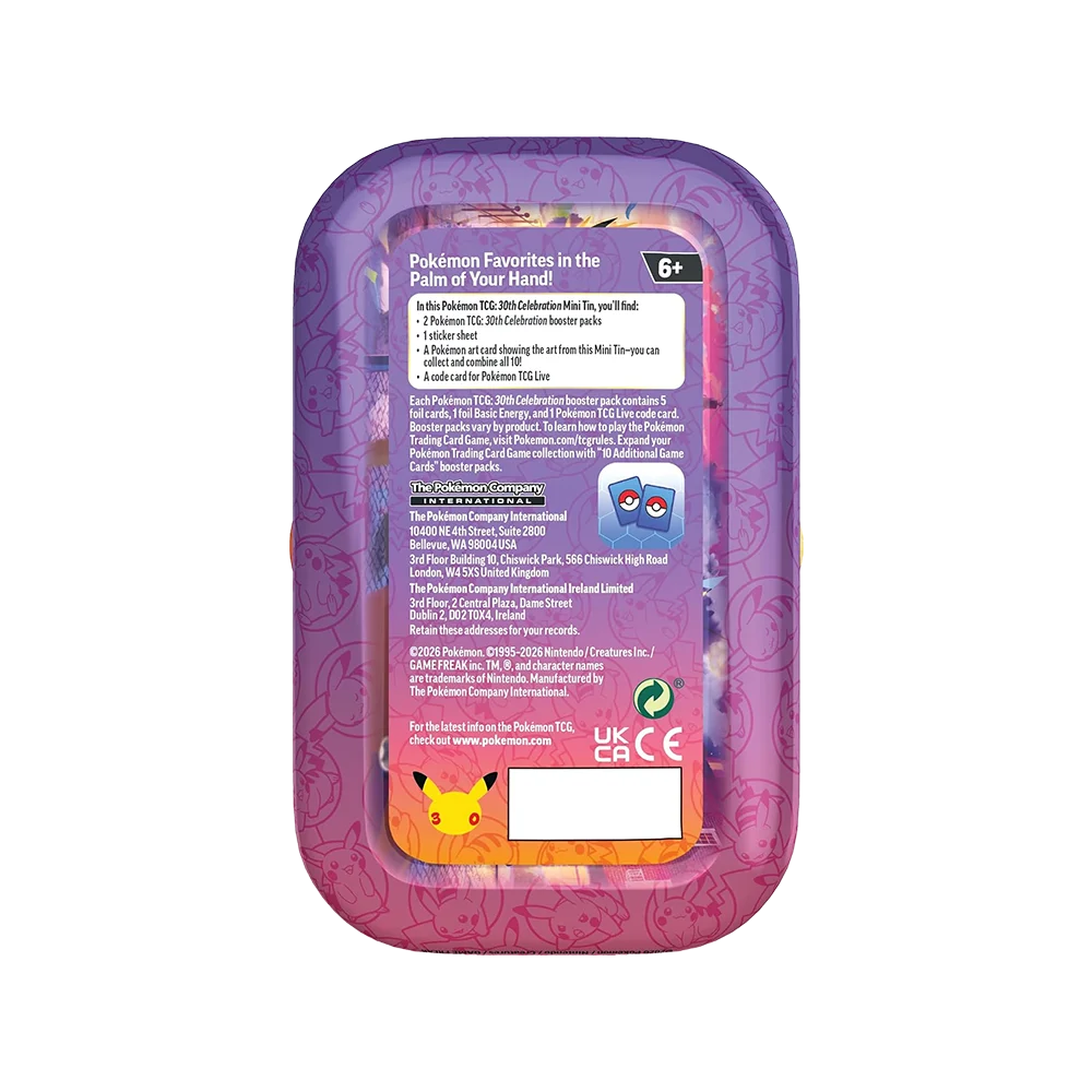 Pokémon - 30th Celebration: Mini Tin Greninja (2 Packs, 1 Art Card & 1 Sticker Sheet)