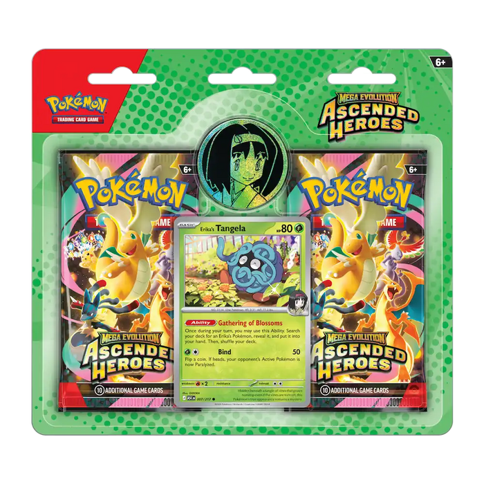 Pokémon - Mega Evolution: Ascended Heroes 2-Pack Blister (2 Packs, 1 Foil Promo Card & 1 Coin: Erika)