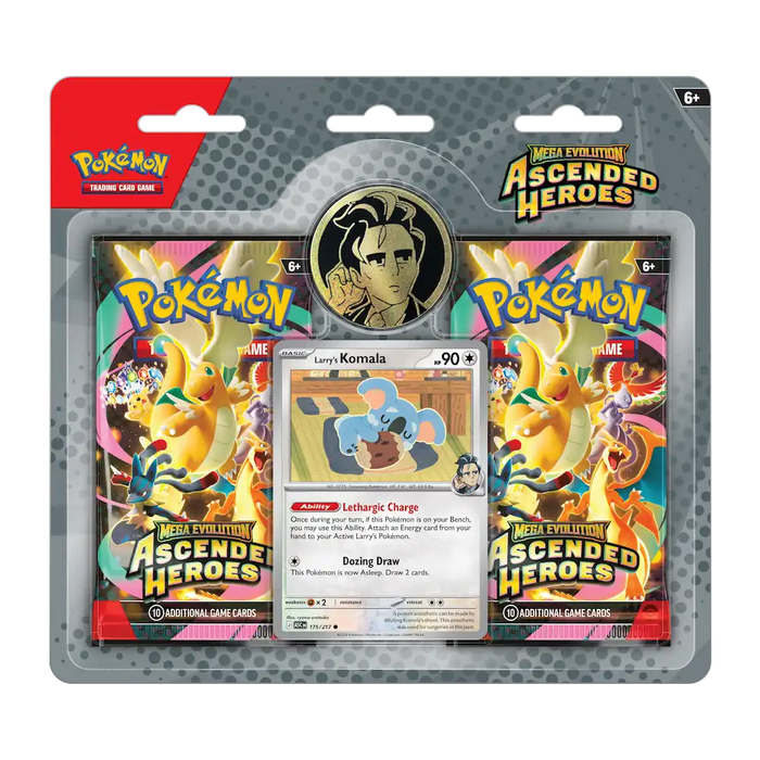 Pokémon - Mega Evolution: Ascended Heroes 2-Pack Blister (2 Packs, 1 Foil Promo Card & 1 Coin: Larry)