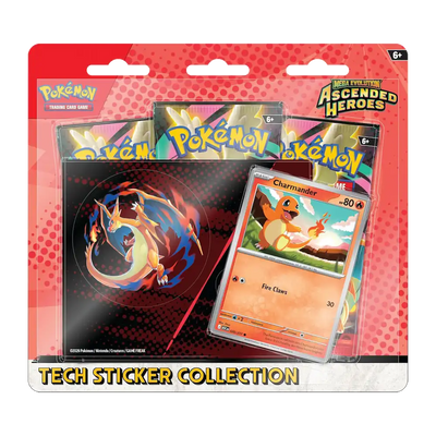 Pokémon - Mega Evolution: Ascended Heroes Tech Sticker Collection (3 Packs, 1 Foil Promo Card & 1 Tech Sticker Sheet: Charmander)
