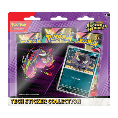 Pokémon - Mega Evolution: Ascended Heroes Tech Sticker Collection (3 Packs, 1 Foil Promo Card & 1 Tech Sticker Sheet: Gastly)