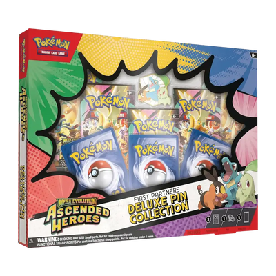 Pokémon - Mega Evolution: Ascended Heroes First Partners Deluxe Pin Collection (5 Packs 3 Foil Promos & 1 Deluxe Pin)