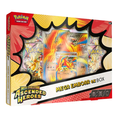 Pokémon - Mega Evolution: Ascended Heroes Mega Emboar ex Box (4 Packs, 1 Foil Promo Card & 1 Oversize Promo Card)